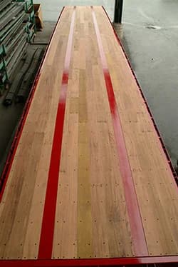 Properly maintained Apitong floor with deep amber Tung-oil finish — five years of annual treatment